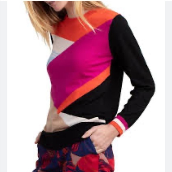 TRINA TURK Merino Wool Color Block Light Weight Sweater. Size XS - Picture 8 of 9